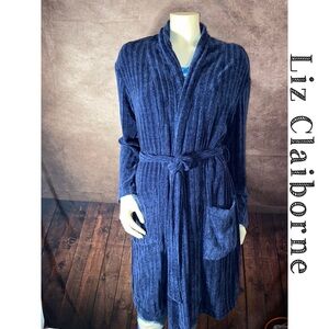 Liz Claiborne Navy Plush Bath Robe w/Pockets Luxe Lounger Bathrobe SIZE M-NWOT!!